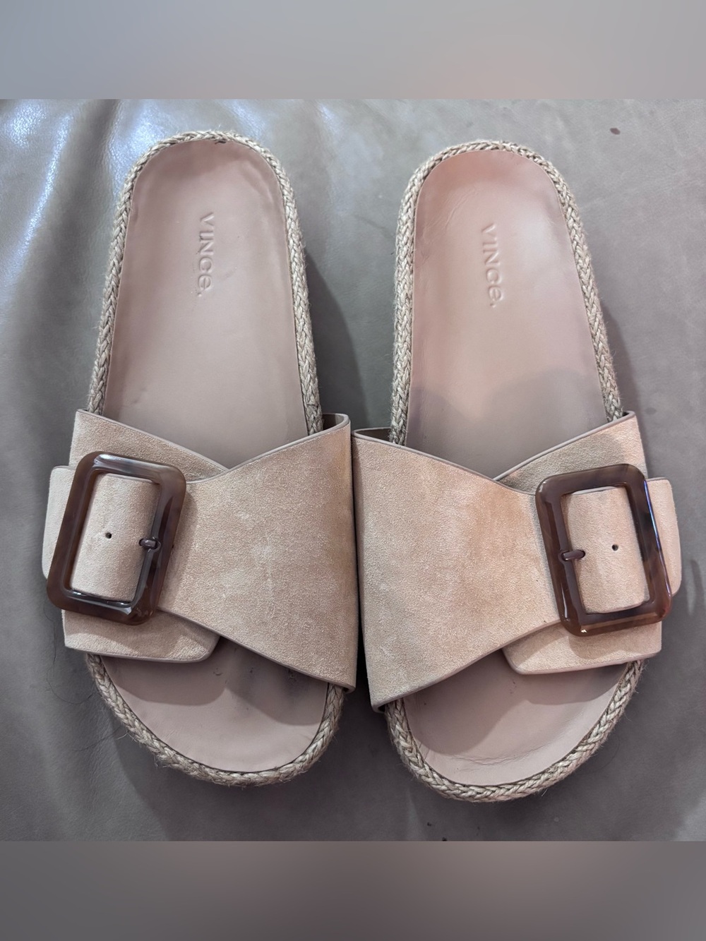 Vince Grant Espadrille Platform Slide Resort Sandals Suede Nude Tan Size 7
